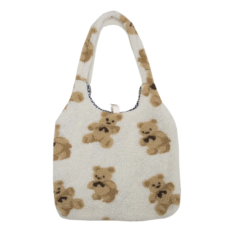 

Little bear cute plush bag female cashmere large capacity shoulder bag