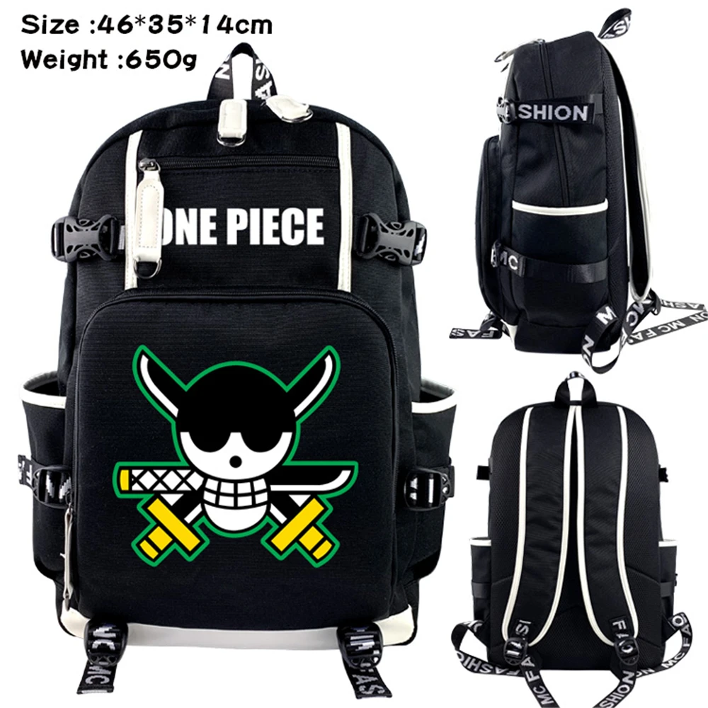 

Anime One Piece Canvas Backpack Luffy Teenager Black Zipper Schoolbag Travel Laptop Bag Cartoon Bookbag Shoulder Bags Otaku