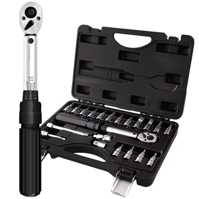 

21pcs/set Bicycle Repair Tools Adjustable Ratchet Torque Wrench Socket Bit Extension Rod Combination