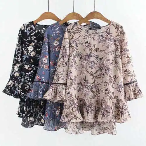 

Large size women's fat people cover their stomachs to show thin big version of the shirt chiffon shirt top