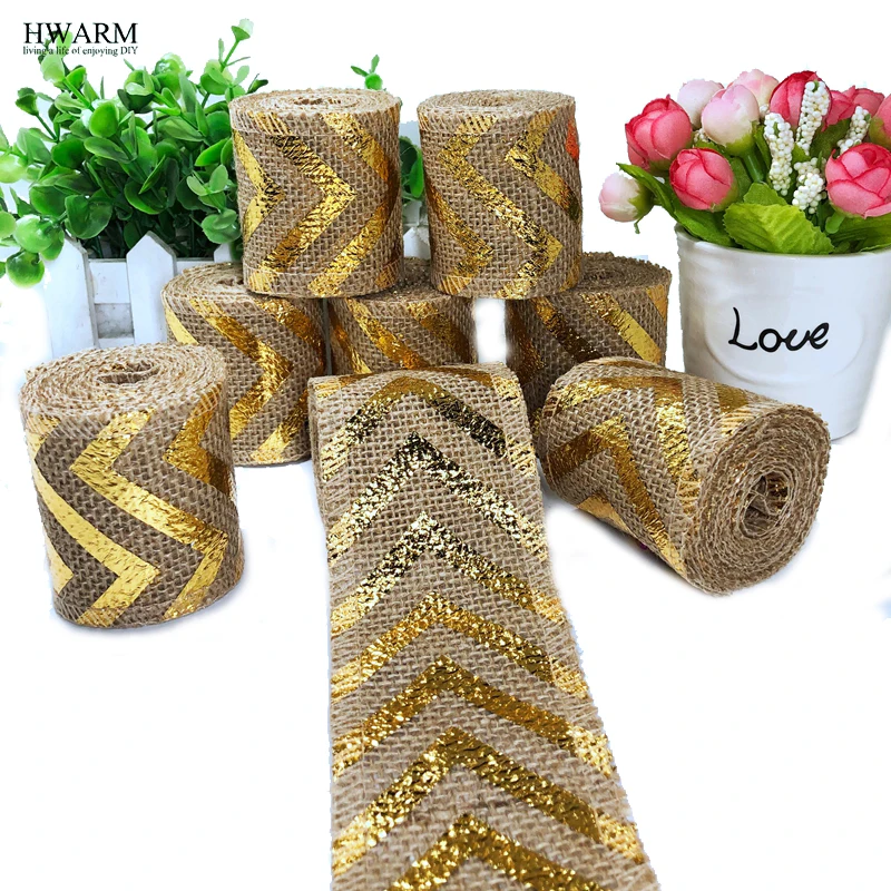 8pcs 6cm Golden Directional Linen Lace Fabric Ribbon DIY Handmade Wedding Christmas Decoration For Home PartyFavors Accessories