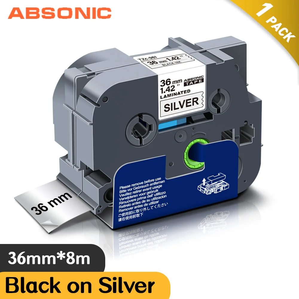 Absonic 36 мм 961 этикетка черный на серебристом для Brother Ламинированная Лента кассеты