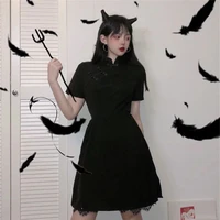 japanese harajuku vintage gothic lolita dresses black slim chinese style cheongsam dress