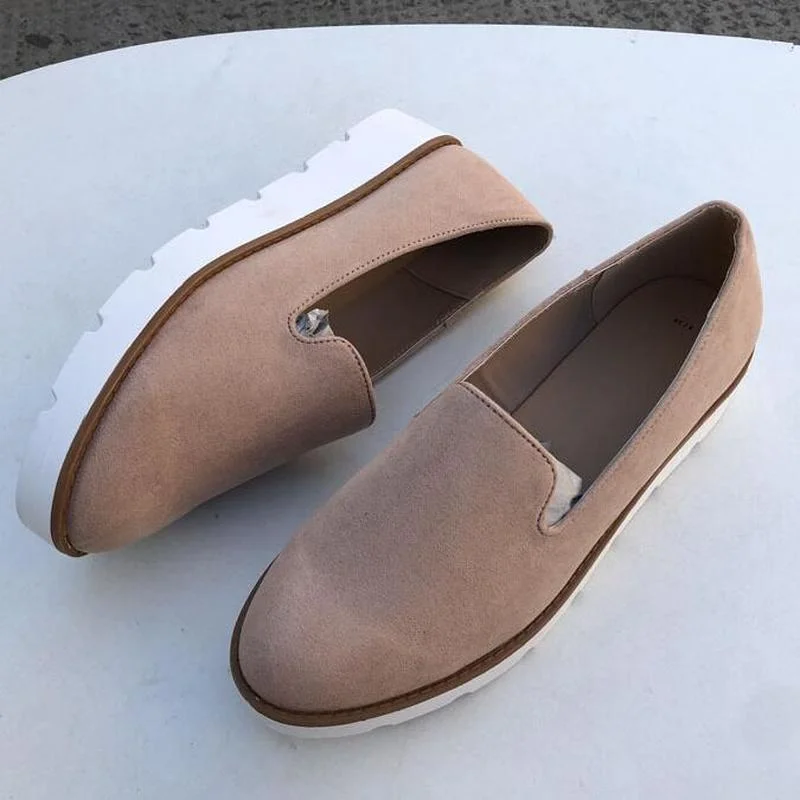 

New Spring Women's Loafers Pink Flock Footwear Thick-soled Female Shoes High-quality Size 36-40 Casual Non-slip Soft Woman Flats