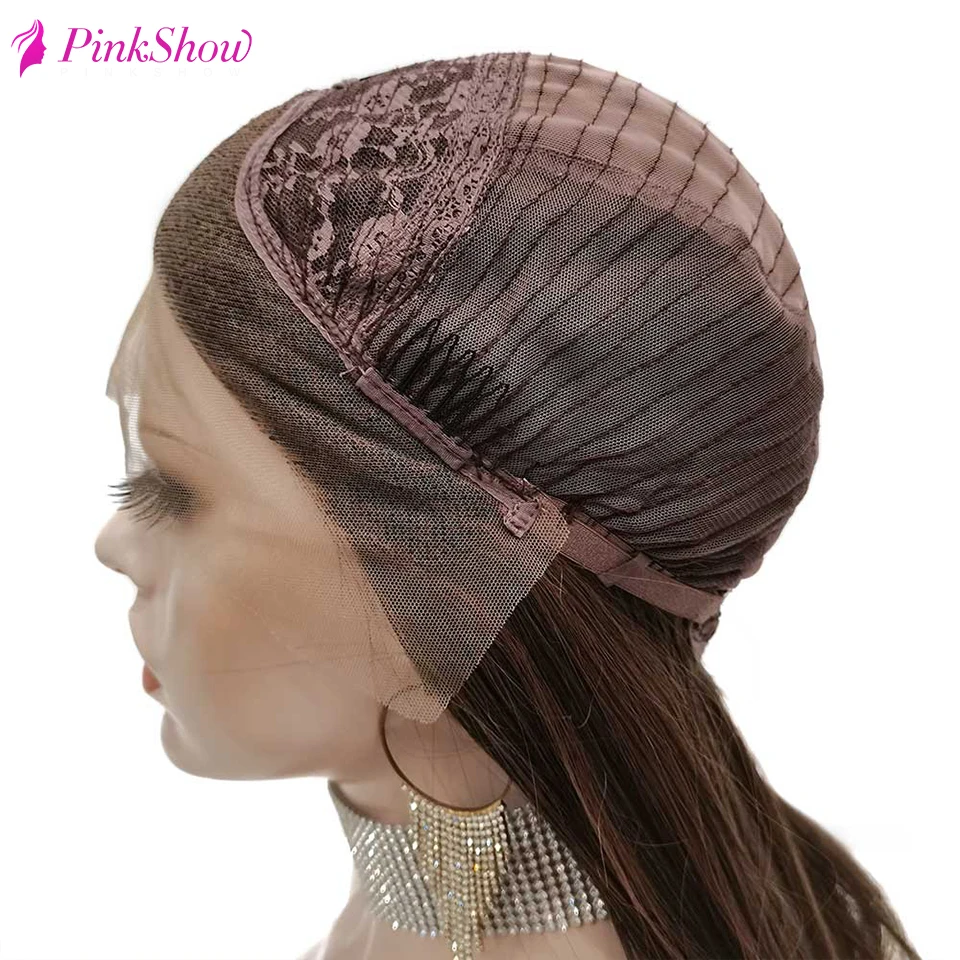 

PINKSHOW Dark Brown Wig Black Mixed Color Straight Synthetic Lace Front Wig Heat Resistant Fiber Daily Wigs For Women