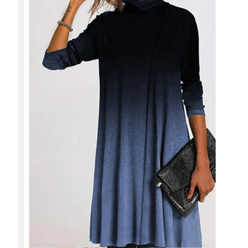 

2021 Winter Turtleneck Warm Vintage Print Dress Women Autumn Elegant Long Sleeves Patchwork Dresses Female Casual Loose