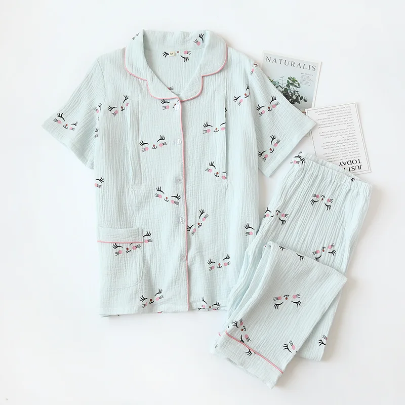 Fdfklak Summer Short Sleeve Breast Feeding Nightwear Maternity Nursing Pajama Sets 2 PCS Nursing Sleepwear Pregnancy Pyjama enlarge
