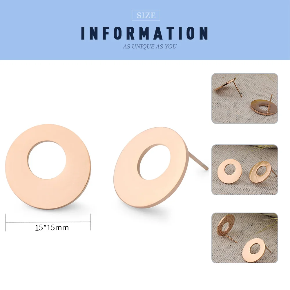 FINE4U E127 Rose Gold Color Minimalist Earrings For Women Girl Stainless Steel Round Circle Stud Delicate Jewelry | Украшения и