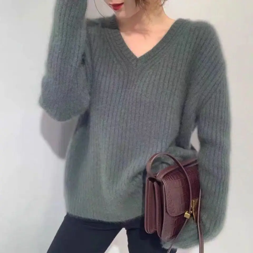 Модный осенний свитер с имитацией верблюжьей шерсти свободный трикотажный