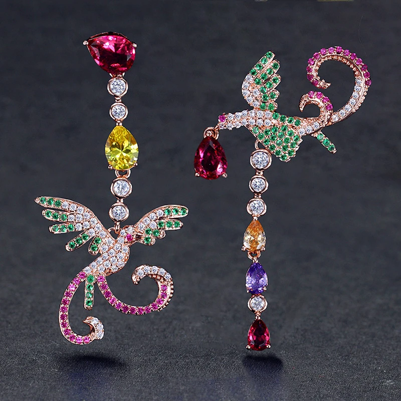 Модные серьги jinzeyi для женщин с птицами Фениксом и кристаллом из циркония