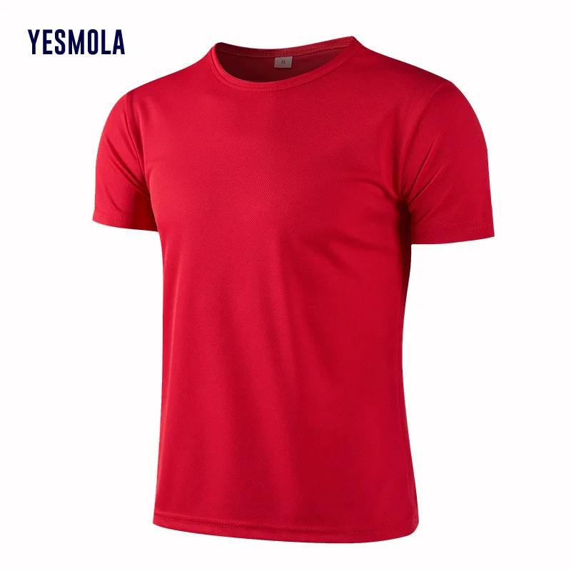 

YESMOLA Summer Quick Dry Shirt Gym Fitness Men T-shirt Soild Leisure Sportwear Trainer Breathable Running Tshirt