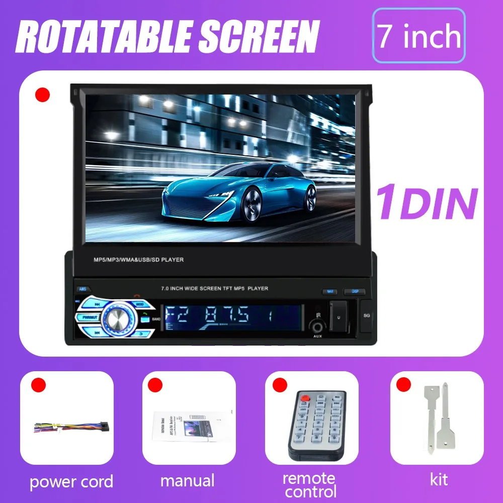 

1 din 7" Universal Car Radio Autoradio Video Multimedia Player Bluetooth Retractable Touch Screen MP5 Stereo Audio USB MP5