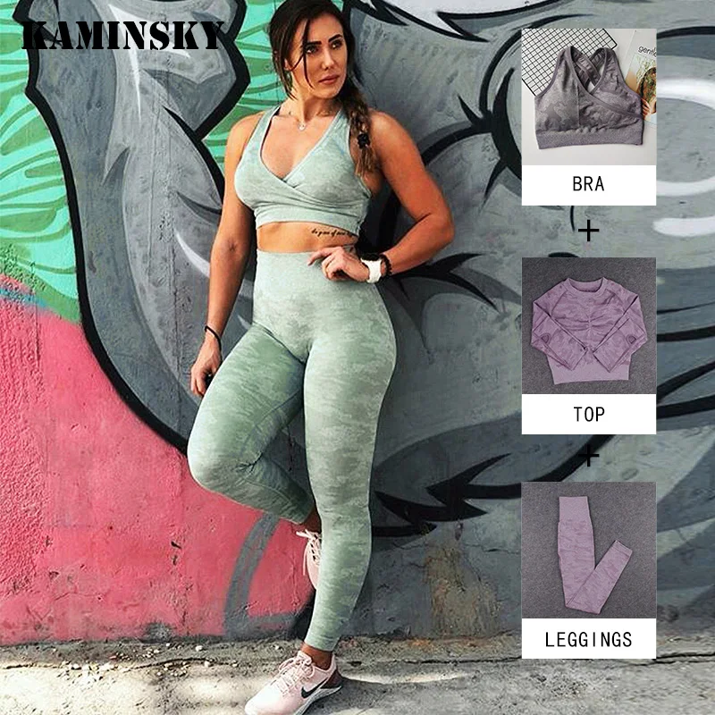 Камуфляжные леггинсы Для женщин Высокая талия Бесшовные Леггинсы спортивный