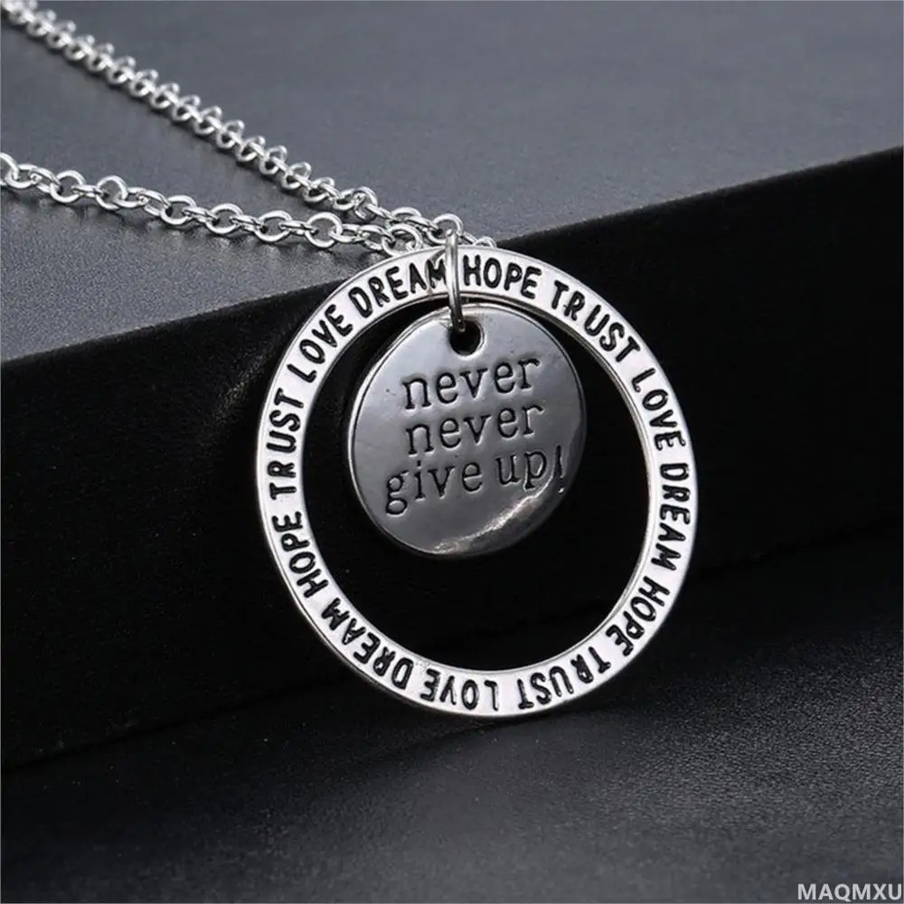 2020 круглое ожерелье с надписью never-give-up hope-trust-love на цепочке вдохновляющее