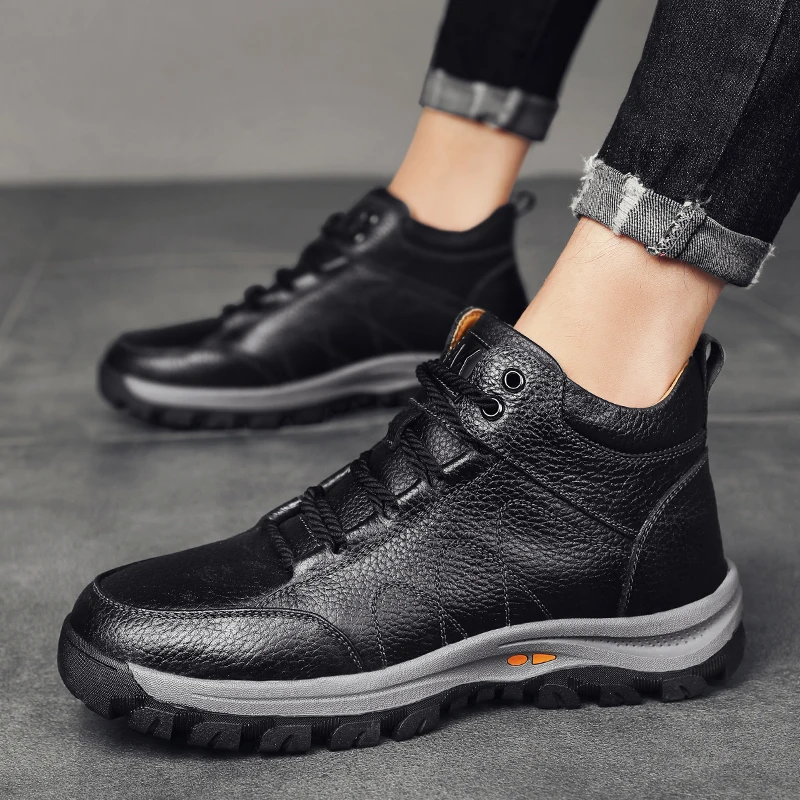 

Мужские зимние ботинки, повседневные мужские ботинки из натуральной кожи на шнуровке, теплая обувь для мужчин, Зимние ботильоны из фетра, Мужская зимняя обувь