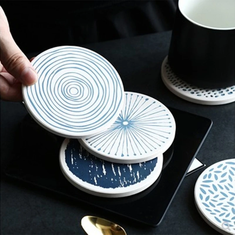 

Natural Diatom Mud Coaster Non-Slip Round Placemat Water Absorbs Cutlery Insulation Anti-scalding Coaster Marble Table Decor