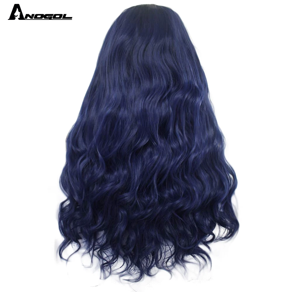 Anogol темные укорененные Ombre синие высокотемпературные бразильские волосы парик