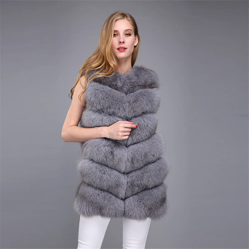 Зимнее пальто женская меховая куртка жилет из лисьего меха шесть секций