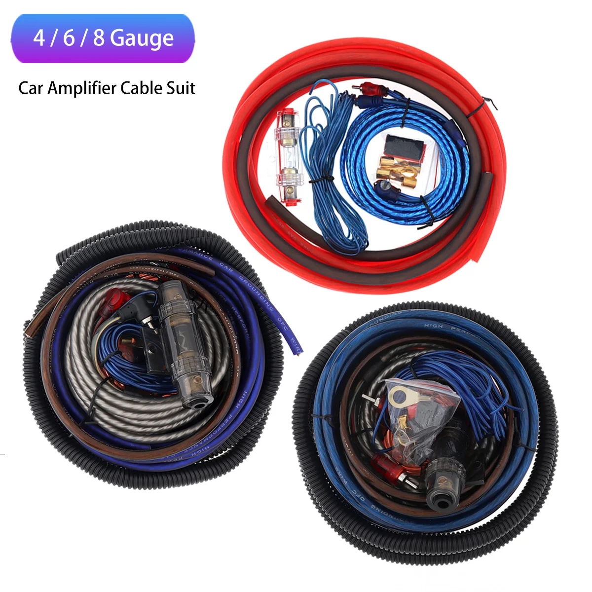 4 6 8 Gauge Amplifier Installation Kit Car Speaker Cable Subwoofer Wires Automotive Power Amplifier Audio Power Line Fuse Suit