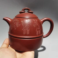 7chinese yixing zisha pottery hand carved innocent melon shape kettle red mud teapot pot tea maker office ornaments