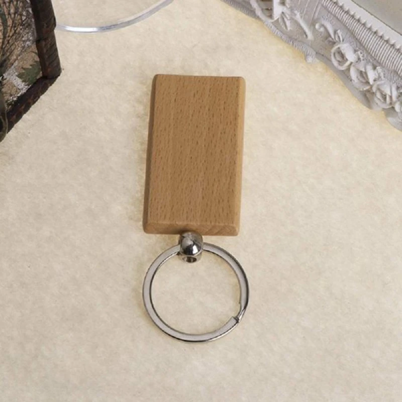 

30Pcs/Lot Diy Blank Wooden Key Chain Rectangle Heart Round Ellipse Carving Keyring Wood Keychain Ring for Men Women Gift
