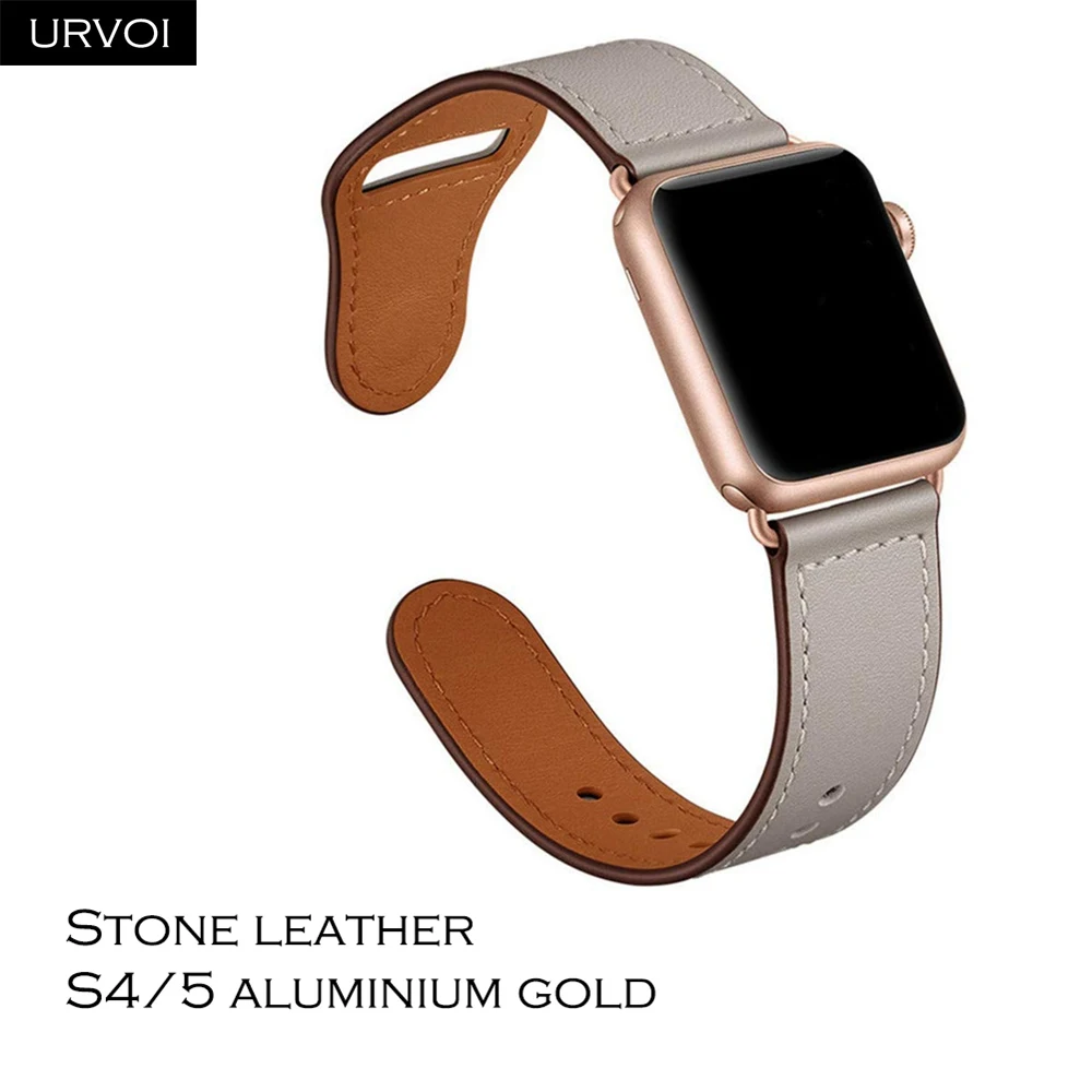 Stone S4 PG URVOI ремешок для apple watch серии 5/4 3/2/1 спортивный ремешок натуральная Swift кожаный ремешок для наручных часов iWatch, пальцем и tuck ручной работы - Цвет ремешка: Stone S4 PG