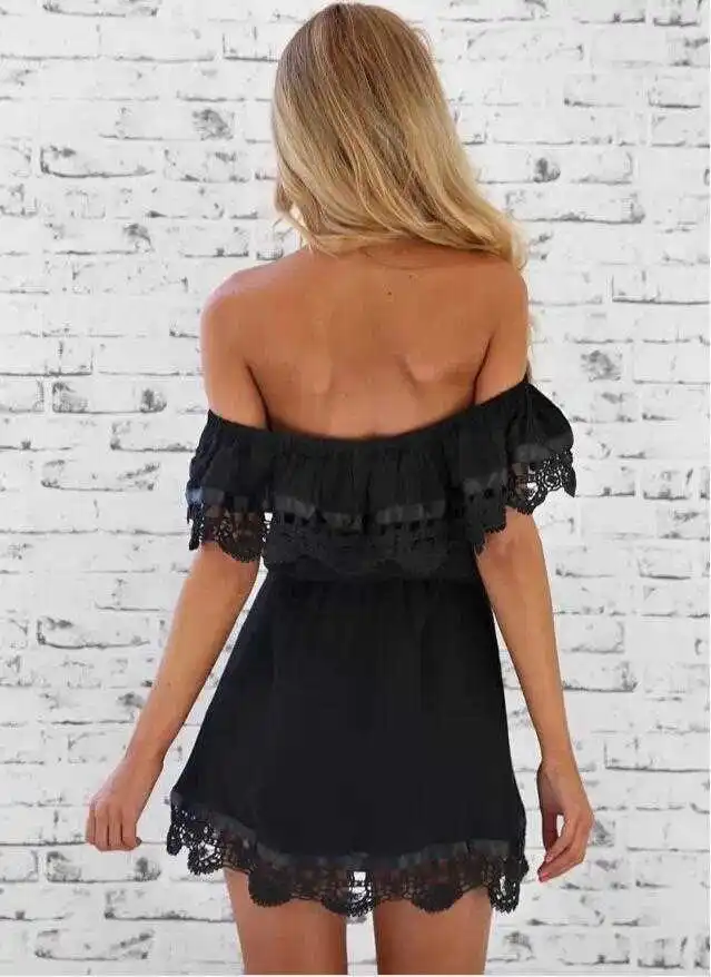 

Summer Dress Women Lace White Dress Vintage Sweet Stylish Sexy Slash Neck Casual Beach Dress Short Mini White Sundress Vestidos