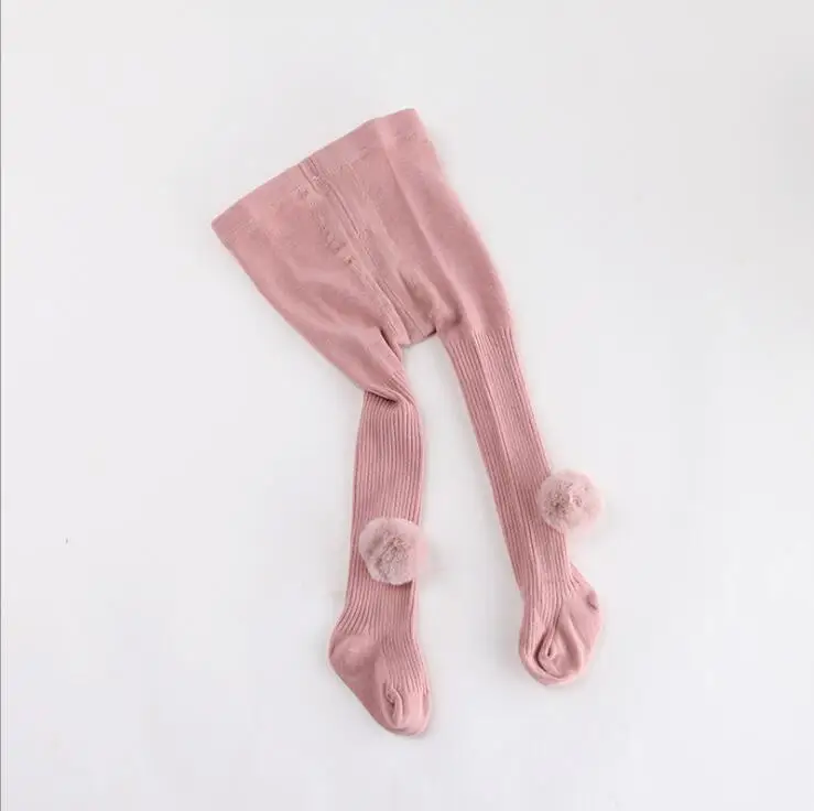 pink Осенне-зимние теплые для детей колготки для малышей с милым помпоном дизайна для детей ясельного возраста, для девочек Колготки-носочные изделия для детей Детская одежда 0-8Yrs - Цвет: pink