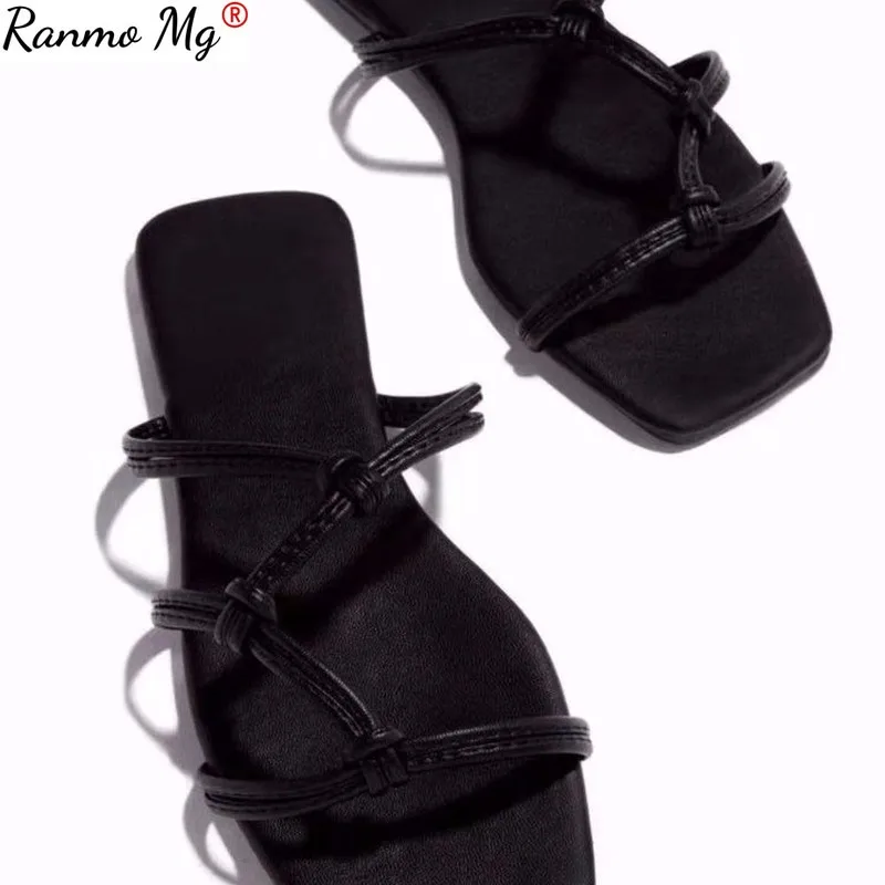 

Fashion 2021 Women Sandals Slippers Square Toe Slides Summer Design Ladies Size 35-43 Zapatillas Mujer Casa Flat Beach Sandals