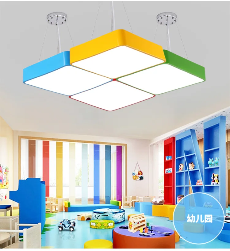 

Мультяшные цветные квадратные декоративные светильники для детского сада, светодиодные потолочные лампы для детской спальни, Светильники ...
