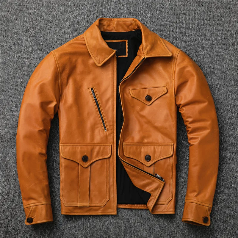 Куртка мужская из натуральной овечьей шкуры Стильное короткое пальто вощеной