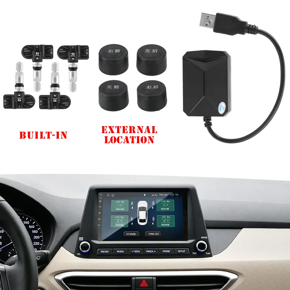 Система мониторинга давления в шинах TPMS с USB и Android дисплеем система сигнализации
