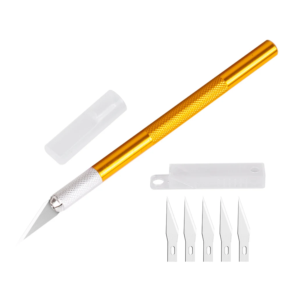 Carving Knife Metal Scalpel Knife Tools Kit Cutter Engraving Craft knives+5pcs Blades Sculpture Knife DIY Repair Hand Tools - Цвет: Yellow 6 Blades