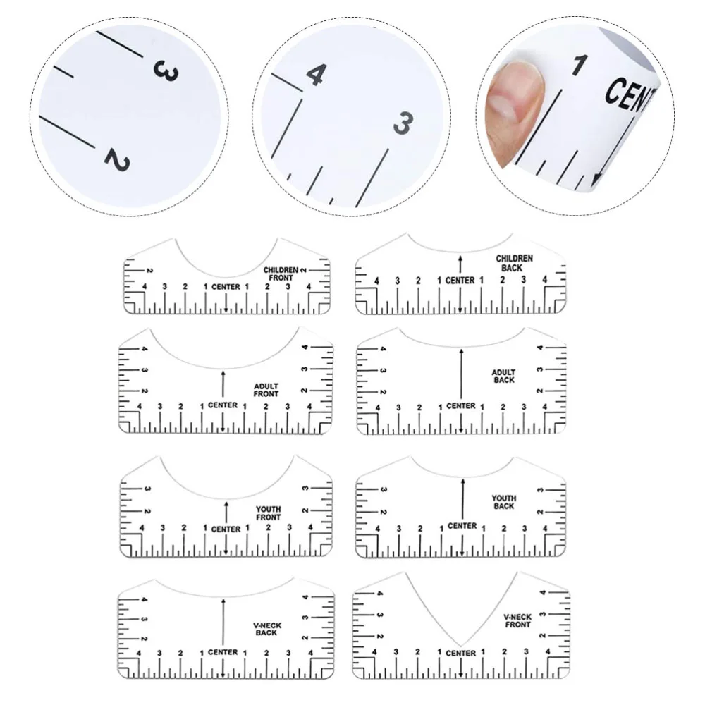 

1 Set/8pcs T-shirt Rulers Guide Size Chart T-shirt Guide T-shirt Measuring Tools