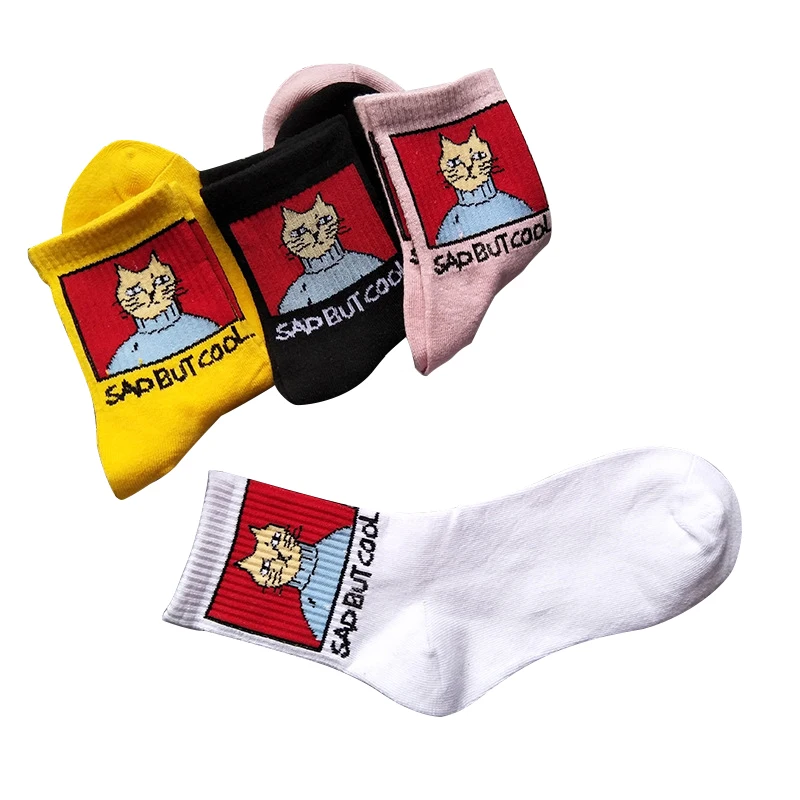 Женские Длинные хлопковые носки с принтом кошки и букв|Носки| |