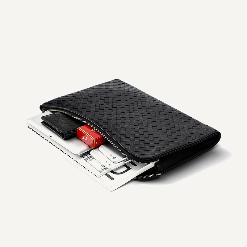 

Luxury Brand Men's Clutch Minimalist Business Fashion Authentic Leather Weave Large Capacity A4 File Envelope Package 2021 Ne