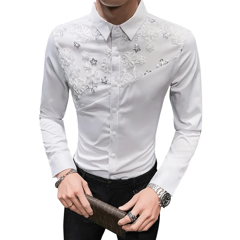 Мужская приталенная рубашка Shenrun черно белая Повседневная с длинными рукавами