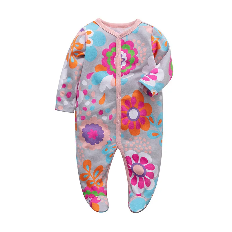 

Newborn baby clothes summer full baby pajamas clothing with feet long sleeve button baby romper baby girl clothes 0-12 month