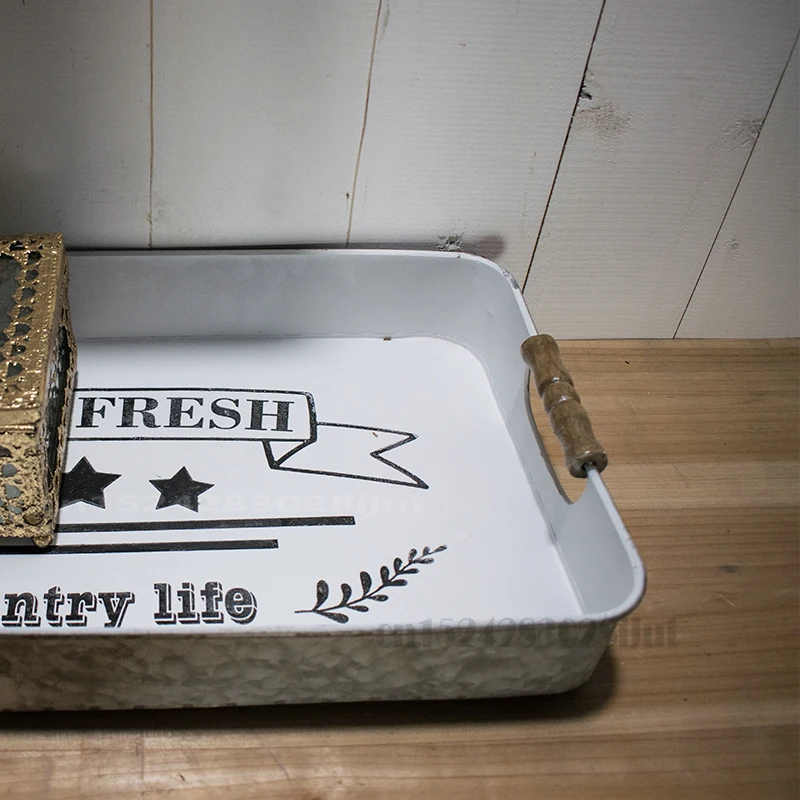 

American Retro Iron Tray Living Room Coffee Table Cup Binaural Tray Household Fruit Snack Wall-mounted Storage Decorative Trays