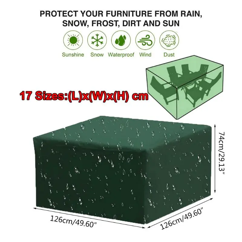 

210D Oxford Cloth Green Outdoor Square Patio Furniture Cover, Waterproof UV and Fade Resistant Durable Table Dining Set K0AB