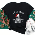 Футболка с рисунком скелета Let It Snow, футболка на Рождество в эстетике, забавная Женская графическая Праздничная Готическая футболка