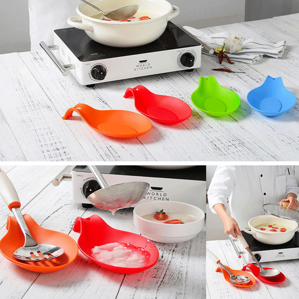 

Silicone Spoon Food Grade Rest Heat Resistant Kitchen Tool Teabag Tidy Holder Cooking Utensils Rest Mat Placemat Tray Pad Drink
