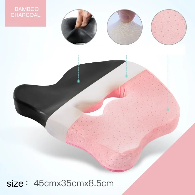 charcoal pink Пены памяти автомобиля хвост кости боль сиденье Подушка для копчика женщин мужчин офиса водителей Нескользящие бамбуковый уголь бархат - Название цвета: charcoal pink