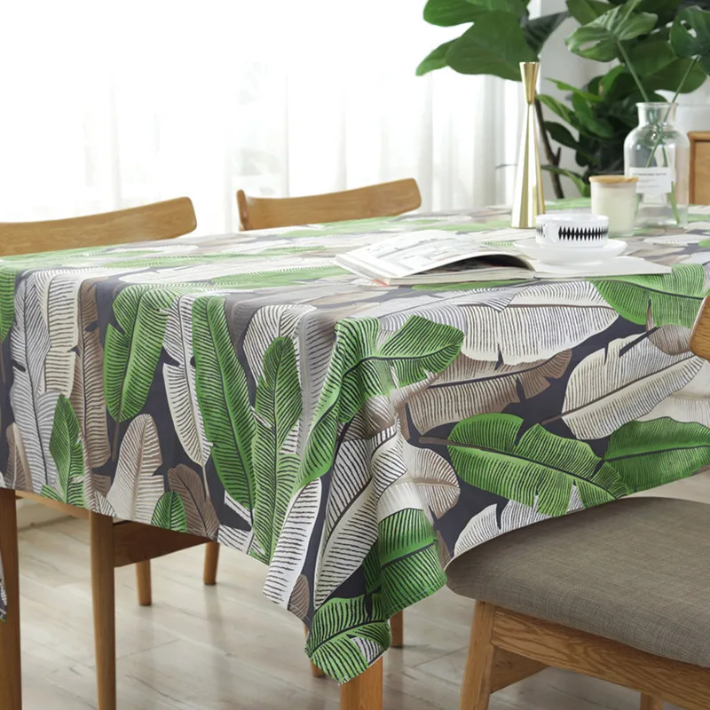 

European Home Tablecloth Green Leaf Printed Tablecloth for Christmas Party Decor