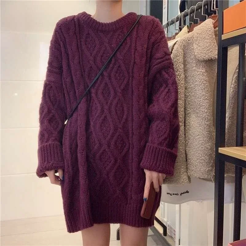 

Women's Pattern Sweater Winter Thickened Korean New Style Loose Retro Round Neck Thick Sweater Outerwear Sweater