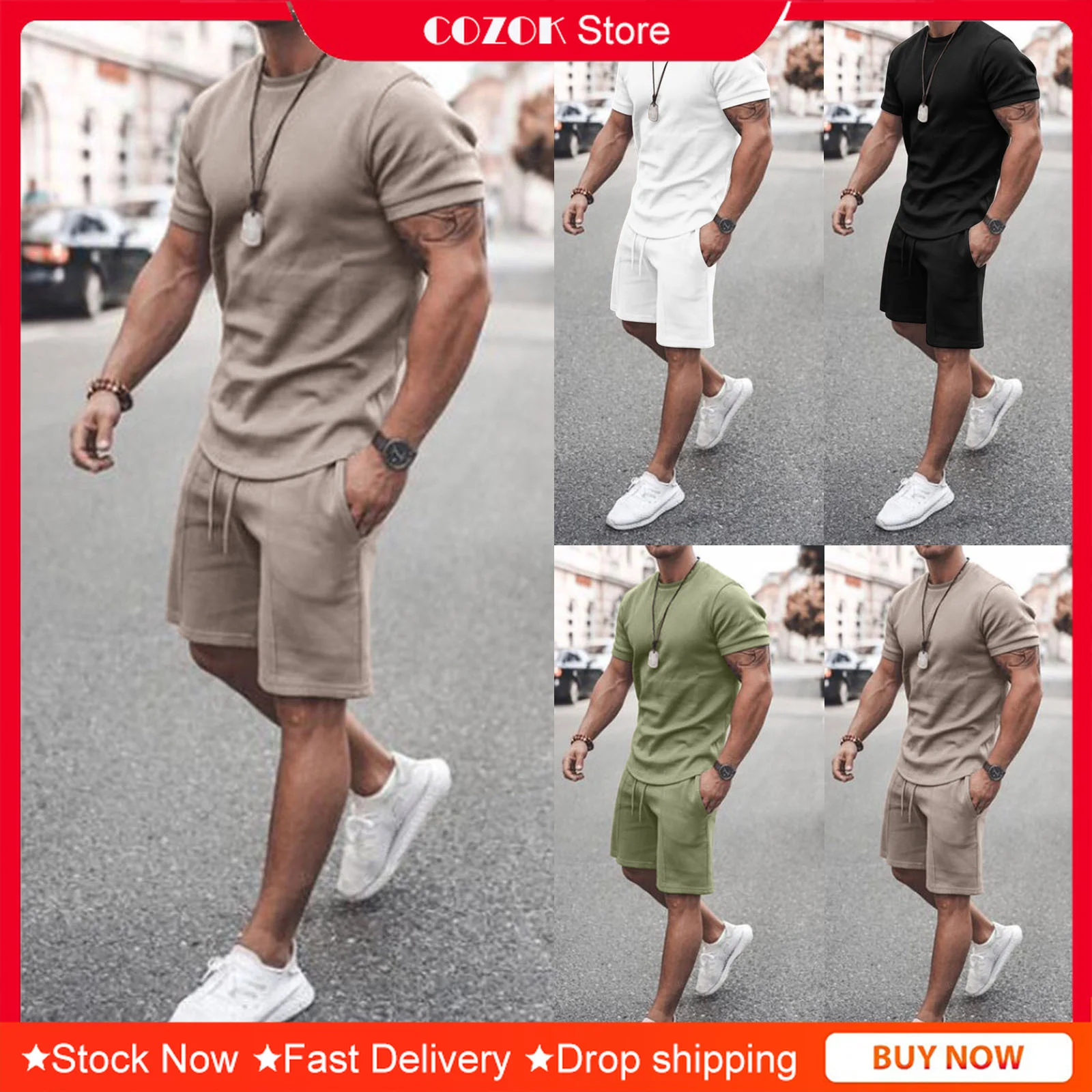 

[Shorts Men's Set ] Summer Fashion Fitness Suit O-Neck Elastic Waist Breathable T-Shirt Sportswear Fitness Male Tracksuit
