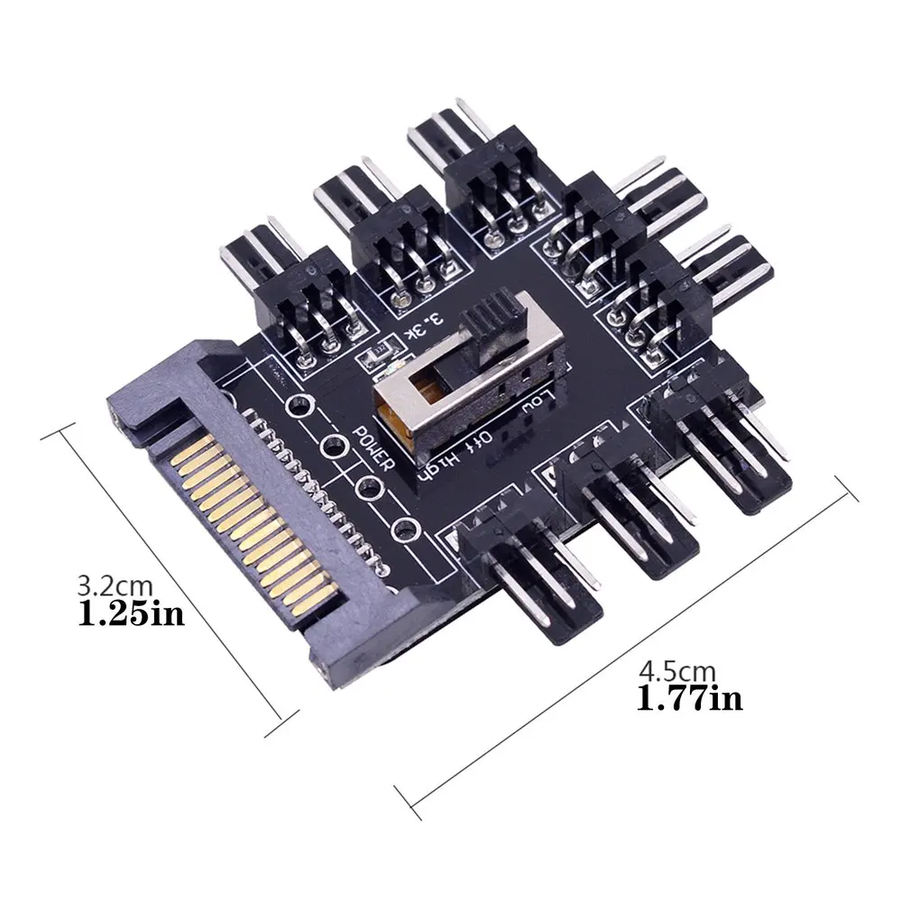 

SATA Power 1to8 Multi Way Splitter 3Pin 12V Cooling Fan Hub High Low Speed Controller For PC Computer Cooler