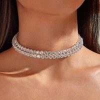 ins luxury rhinestone flower double layer bridal choker necklace wedding jewelry for women crystal collar necklace accessories