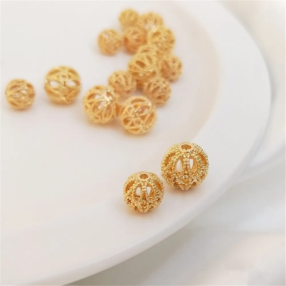 

14K Gold Plated Hollow out flower ball, round hydrangea, diy string bracelet, necklace, jewelry, loose bead material
