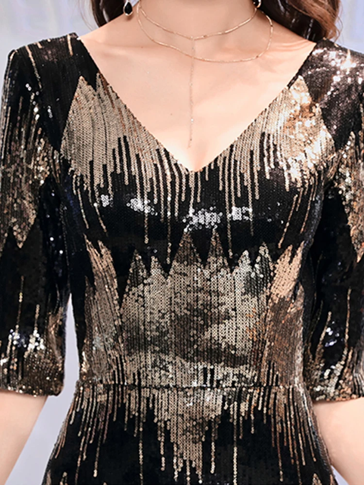 Вечернее платье с коротким рукавом, с кристаллами, Robe De Soiree, на молнии, женские вечерние платья, длинные, плюс размер, с v-образным вырезом, с блестками, вечерние платья F007